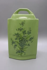Vintage Kanister - Avocado grün mit aufgesetzten Blumen & passendem Deckel - 7,5" - Bild 1 von 14