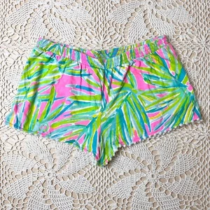 Lilly Pulitzer Girls XL 12-14 Years Anita Pull On Shorts Royal Lime Palm Print - Picture 1 of 5