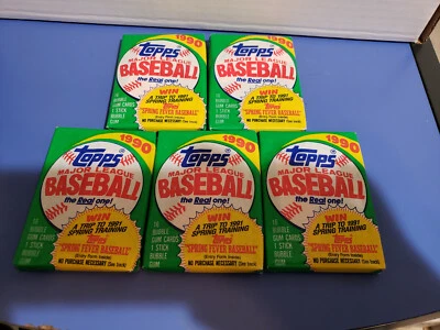 Five Unopened 1990 Topps Baseball Card Wax Packs - Image 1 of 2