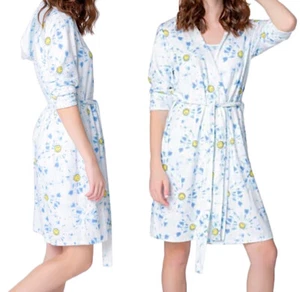 PJ Salvage Smiley Hoodie Robe, Women's Long Sleeve Belted Tie-Dye Soft Knit Blue - Picture 1 of 5