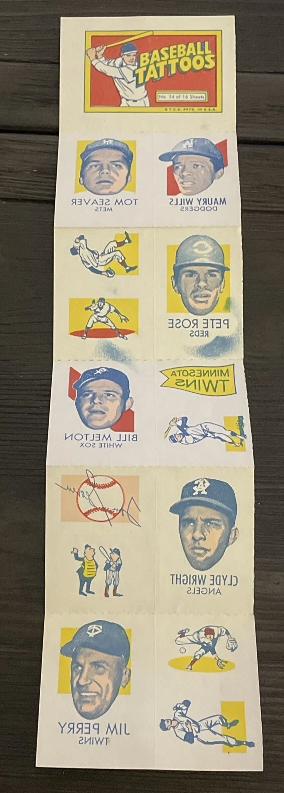 1971 Topps Tattoos #14 Full Sheet Pete Rose Tom Seaver Maury Wills