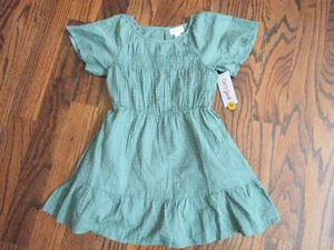 Cat & Jack Girls Short Sleeve Cotton Dress Army Green Color ~ S (6/7) ~ NEW - Picture 1 of 5