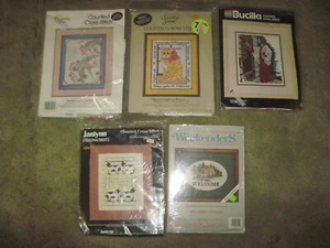 5 Vtg. Counted Cross Stitch Kits, New/1 Opened/4 Sealed - Picture 1 of 24