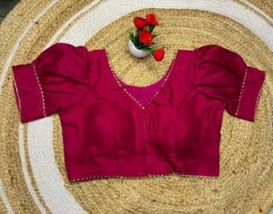 Designer Dupion Seide V-Ausschnitt vorne offen Partykleidung/Housewear Puffbluse - Bild 1 von 6
