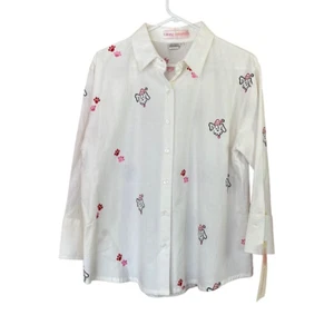 Casey Coleman Women's Blouse L Jolly Dogs Christmas Embroidered Whimsy Cotton - Picture 1 of 8