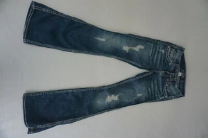 Plata Frances Vaqueros Boot-Cut Pantalón Elástico 24/31 W24 L31 Destroyed Usado - Imagen 1 de 12