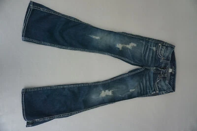 Plata Frances Vaqueros Boot-Cut Pantalón Elástico 24/31 W24 L31 Destroyed Usado - Imagen 1 de 4