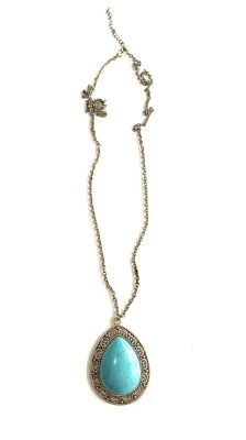 Paparazzi Faux Turquoise Silver Tone Pendant Necklace 36-39" Adjustable Jewelry Foto 1 de 4