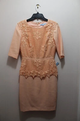 ANTONIO MELANI YVONNE DRESS SHEATH EMBROIDERED FLORAL APPLIQUE SUNSET SIZE 2 US - Image 1 of 4