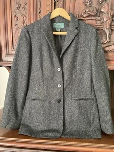 Vintage Ralph Lauren schwarz grau Chevron Reitsport Wolle Tweed Sakko 8 ungefüttert - Bild 1 von 7