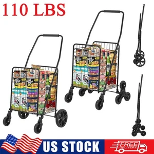 110 lbs Folding Shopping Cart Utility Trolley Laundry Basket Stair Climbing Cart - Picture 1 of 17
