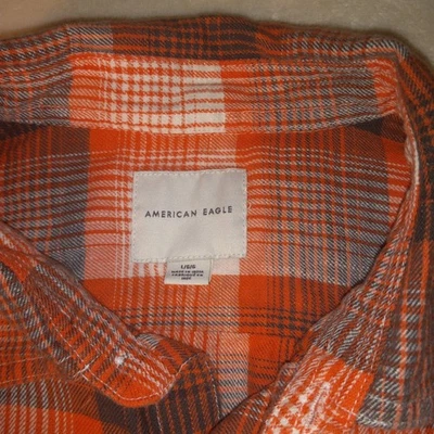 American Eagle Orange Flannel Shirt Men’s LARGE Plaid - Изображение 1 из 4