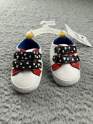 Disney Bebé Mickey Mouse Zapatos Infantiles Talla 1 0-3M Blanco Rojo Cuna Tenis Foto 1 de 4