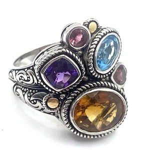 EFFY  18K Gold & Sterling Silver / 925 Multi-Gemstone Statement Ring Size 7 - Picture 1 of 12