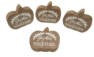 Wooden Pumpkin Fall Thanksgiving Halloween Decor "Gather Together" Lot of 4 - Picture 1 of 2