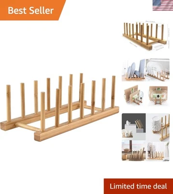 Estante para platos de madera de bambú, organizador vertical de platos y tapas para gabinete de cocina o... Foto 1 de 4