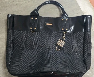 Versace Perfume Large Tote Bag Black Patent Trim Purse Shoulder Handbag NEW - Image 1 of 4