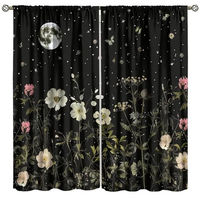 Luna Floral Blackout Cortinas de Ventana, Floral Natural Primavera Estilo Gótico Prin... Foto 1 de 4