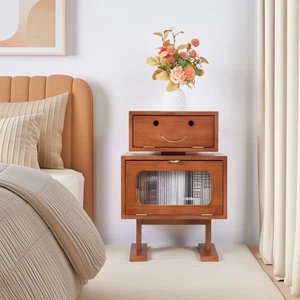 Drehbarer Humanoider Holz Klappbarer Nachttisch Nachtschrank Aufbewahrungsschrank für Schlafzimmer - Bild 1 von 17