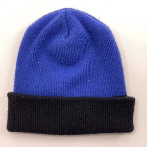 Retro Made USA Blue Top Black Cuff Wool Blend Winter Hat - Picture 1 of 6