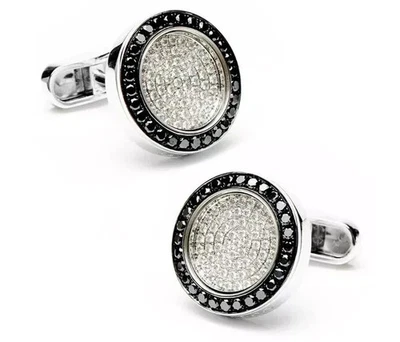 Gemelos para hombre de corte redondo de 2 quilates con diamantes negros creados en laboratorio en acabado de oro blanco de 14 quilates Foto 1 de 4