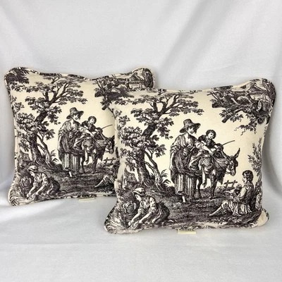 Lote de 2 Waverly Country Life Black Toile 17" SQ. Almohadas auto ribeteadas Foto 1 de 4