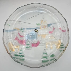 Crystal Clear Studios Frosted Hand Painted Winter Scene 14" Serving Dish Plate - Picture 1 of 9