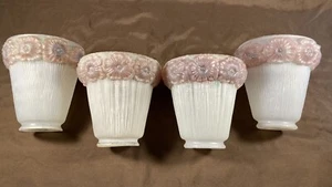 4 Matching Antique Art Nouveau Arts Crafts Glass Lamp Light Shade 2 1/4" Fitter - Picture 1 of 23