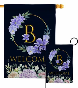 Welcome B Initial Garden Flag Floral Spring Decorative Gift Yard House Banner - Picture 1 of 17