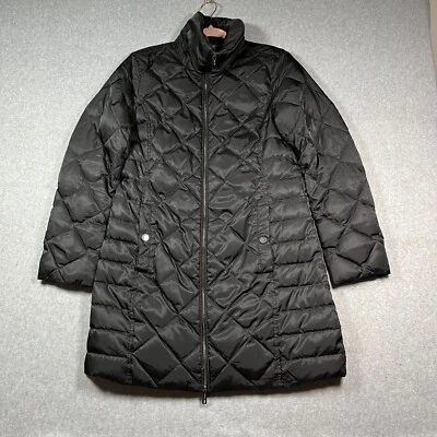 Abrigo largo acolchado Kenneth Cole Reaction para mujer talla M negro plumón carcasa de nailon Foto 1 de 4