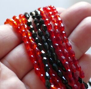 35x Glass Teardrop Crystal Beads 5mm Black, Red Faceted Jewelry Beading Supplies