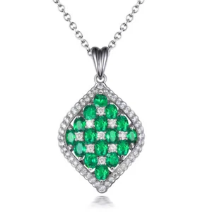 Jewelry Sets 100% Natural Emerald 14k White Gold Diamond Women Gemstone Pendant - Picture 1 of 8