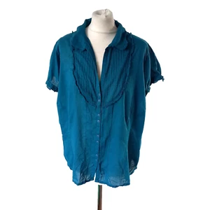 Monsoon top boho Pintuck corto slv festival estivo 100% cotone blu acqua 18 UK - Foto 1 di 11