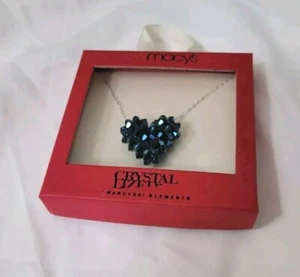 Sterling Silver Chain Swarovski Crystal Elements Heart Pendant Necklace Blue - Picture 1 of 7