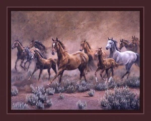 Wild Horses On the Move Quilt Top Wall Hanging Panel Fabric - Picture 1 of 1