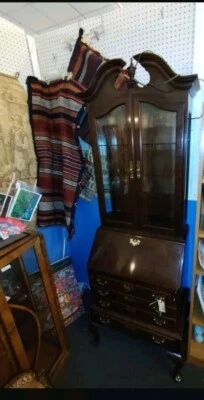 Ethan Allen Georgian Court Cherry Glass Top Drop Front Secretary Desk nice - Image 1 of 4