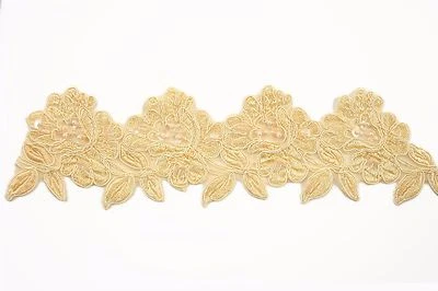 3.5" Embroidered Red Burgundy Blue Hunter Green Lilac Beaded Corded Organza Trim - Image 1 of 4