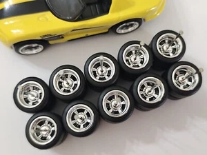 5 SPOKE RUBBER WHEELS CHROME TIRES 5 SETS SIZE 12MM 1/64 HOT WHEELS SHELBY TIRE - Picture 1 of 4