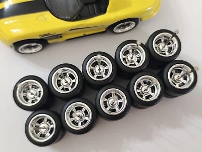 RUEDAS GOMA 5 RADIOS NEUMÁTICOS CROMADOS 5 JUEGOS TAMAÑO 12MM 1/64 NEUMÁTICO SHELBY Foto 1 de 4