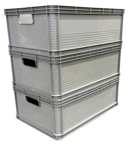 Contenedores de almacenamiento Euro gris de alta resistencia apilables de plástico cajas 3 x 45 Ltr - Imagen 1 de 2