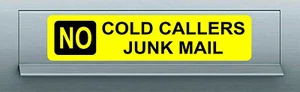 KEINE KALTEN ANRUFER JUNK POST VINYL Aufkleber Schild Briefkasten Haustür GELB - Bild 1 von 1