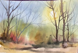 Pamela Wilhelm original Loose Juicy Watercolor 5”x7” Sun On The Marsh Birds - Picture 1 of 2