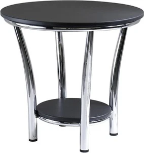 Winsome Wood Maya Round End Table Black Top Metal Legs 23dot82 in - Picture 1 of 3