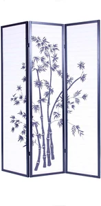 3-Panel Oriental Shoji Room Divider Screen, Black - Picture 1 of 2