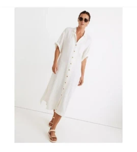 Excellent Women Madewell Cream Lightspun Maxi Shirtdress in Lighthouse Size XXS - Picture 1 of 7