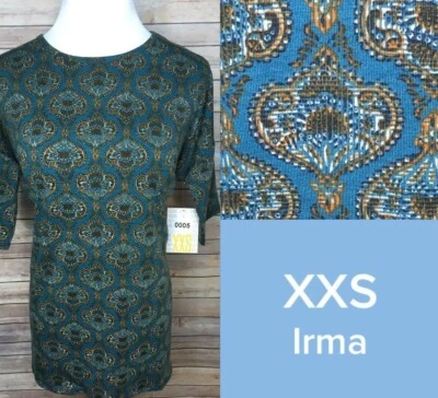 Túnica LuLaRoe Irma XXS Naranja Negro Paisley sobre Teal Oscuro Pavo Real Nueva con Etiquetas Foto 1 de 2