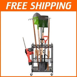 Scratch-Resistant Yard Tool Rack with Movable Hooks - Compact Garage Solution - Picture 1 of 8