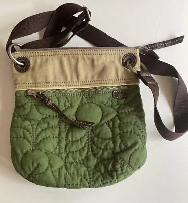 FOSSIL KEY-PER green Fabric Quilted Khaki Crossbody Slingbag Purse - Image 1 of 4