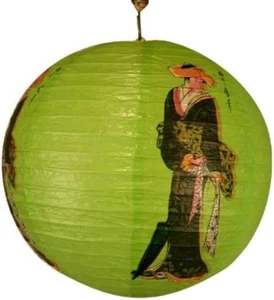 Japanese Geisha Design round Paper Lantern (Green) - Picture 1 of 1