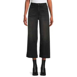 Women's TIME AND TRU Black Wide Leg Capri Panel Jeans - Size: 12 - NWT - Picture 1 of 5